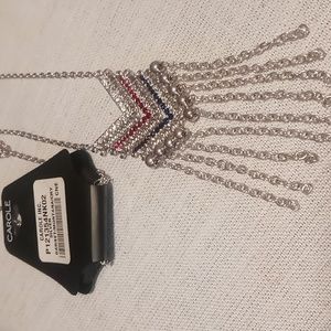 Carole long tassel necklace red white blue Crystals 34 inches long